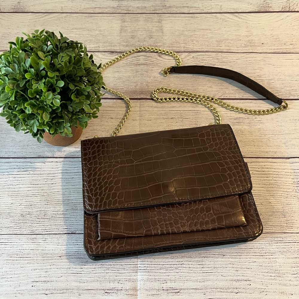 Brown Faux Croc Crossbody